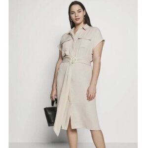 Vince Camuto Rumple Twill Belted Midi Dress in Tan Size Small